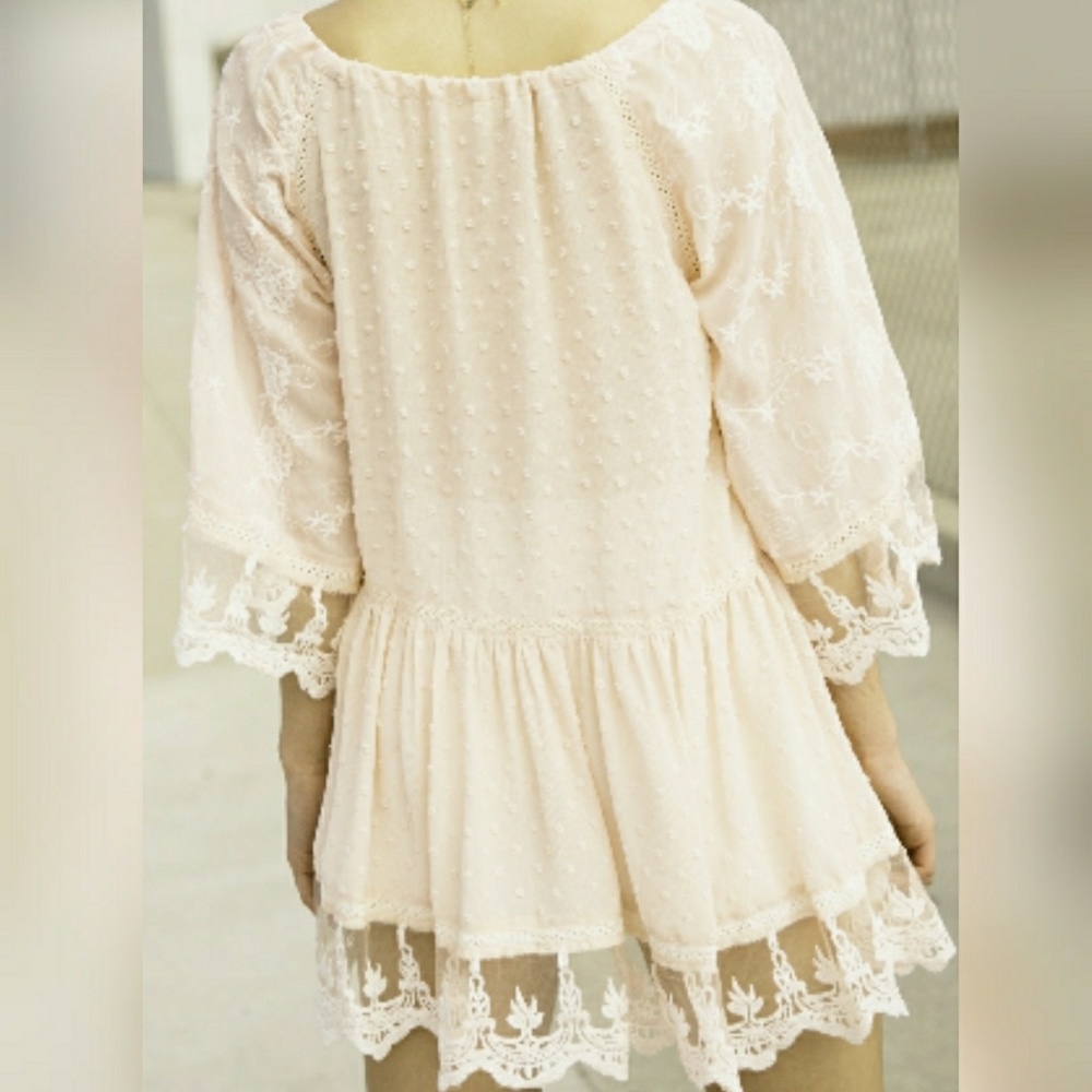 POL Baby Doll Tunic Dress Embroidery & Lace Tie - Picture 4 of 8
